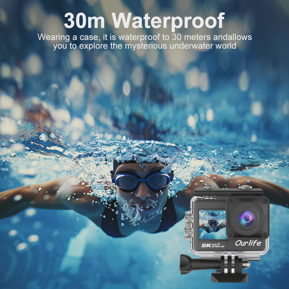 Ourlife MTR60 Pro 5K Actiecamera: 4K60FPS, WiFi, Waterdicht, Touchscreen & Afstandsbediening