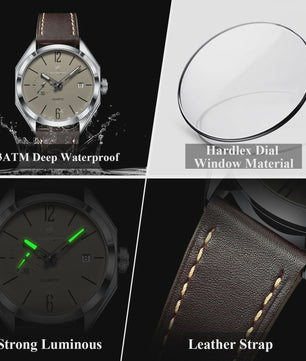 POEDAGAR Herenhorloge Leer - Zakelijk & Casual Kwarts Horloge met Datum & Waterdicht