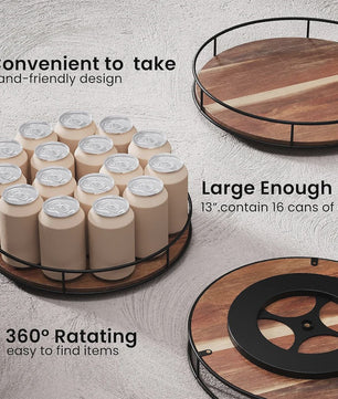 Draaibare Acacia Houten Serveerschaal met Metalen Rand - Keuken Organizer
