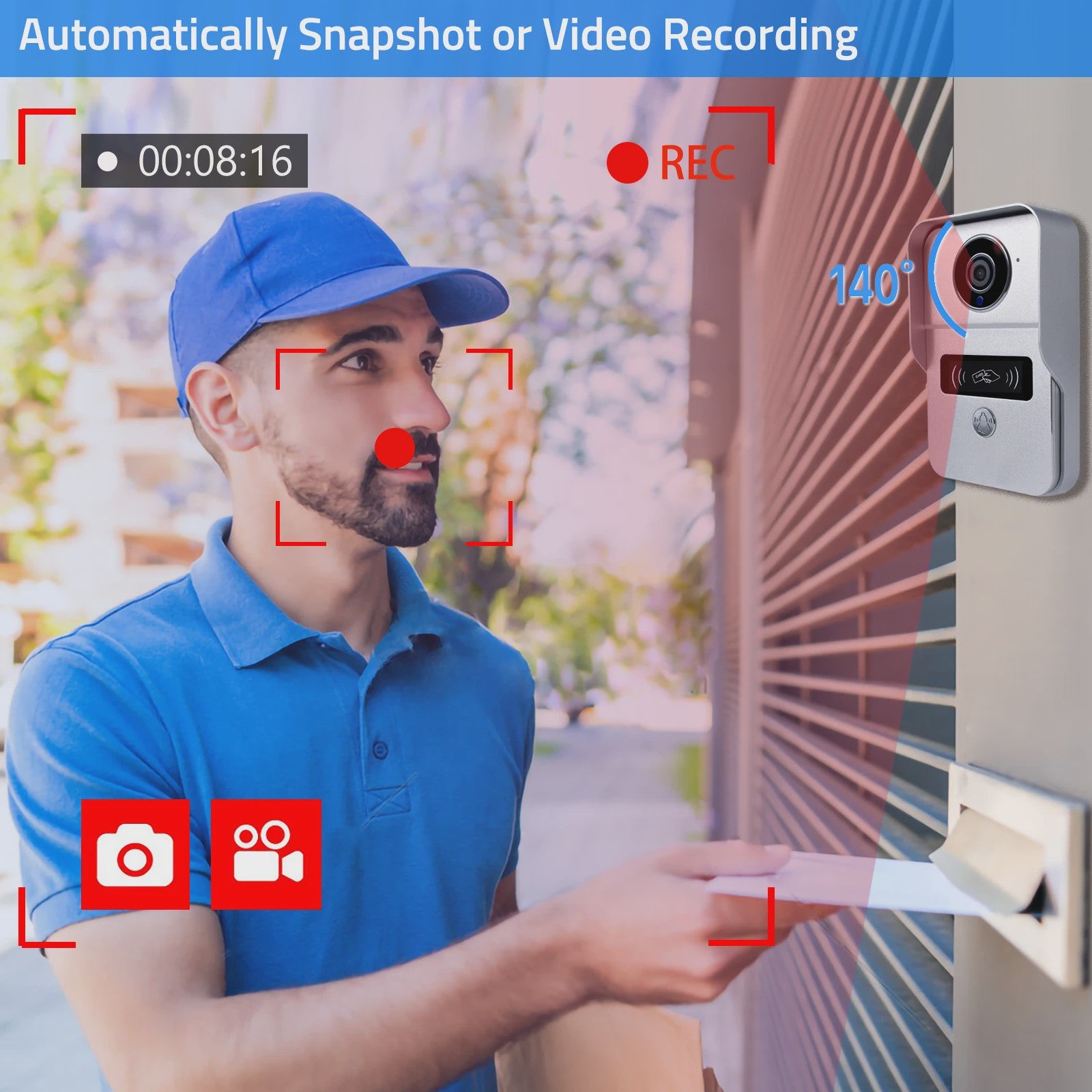 Draadloos Wifi Videodeurbel Systeem met 7" Touchscreen & 1080P Camera