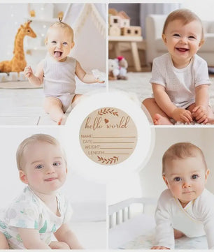 Houten Geboorte Aankondiging Bord 'Hello World' - Baby Welkom Teken voor Foto's