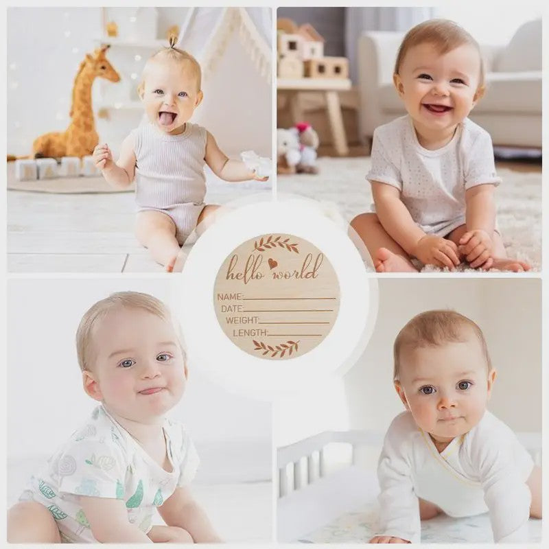 Houten Geboorte Aankondiging Bord 'Hello World' - Baby Welkom Teken voor Foto's