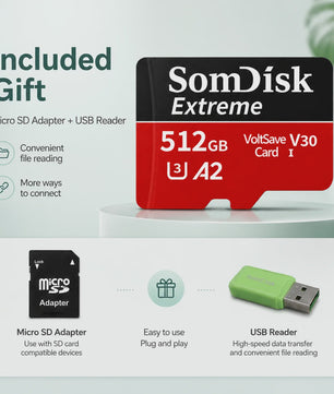 Snelle Micro SD Kaarten (128GB/256GB/512GB) voor Drone, Dash Cam & Tablet - Hoge Capaciteit