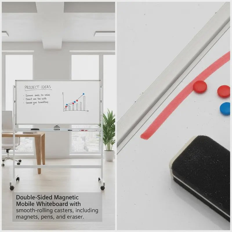 Dubbelzijdig Mobiel Whiteboard 120x60cm met Magneten, Pennen en Gum