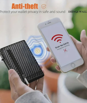 Luxe Carbon Fiber RFID Portemonnee Kaarthouder met Muntvak en Sneltoegang