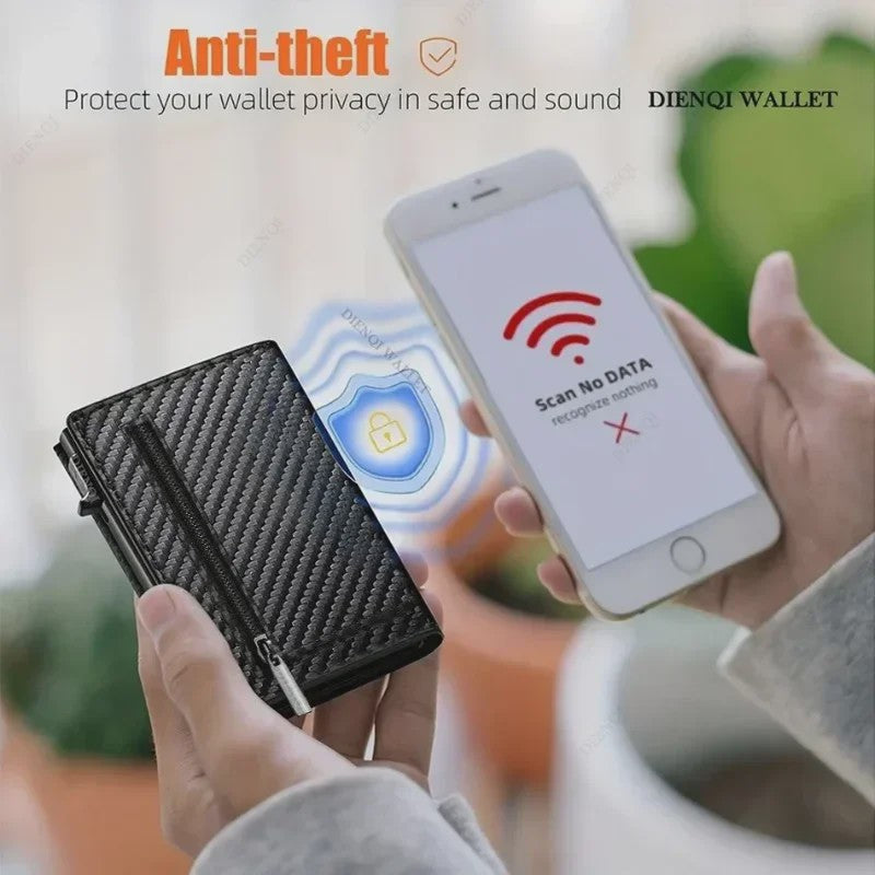 Luxe Carbon Fiber RFID Portemonnee Kaarthouder met Muntvak en Sneltoegang