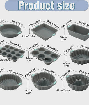 9-delige Siliconen Bakvorm Set - Non-stick & Hittebestendig - Diverse Vormen