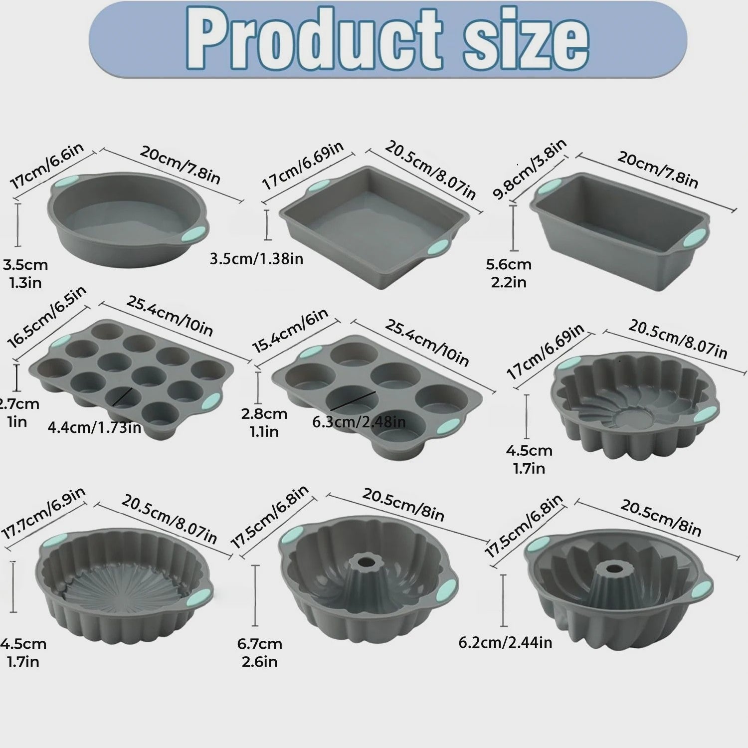 9-delige Siliconen Bakvorm Set - Non-stick & Hittebestendig - Diverse Vormen