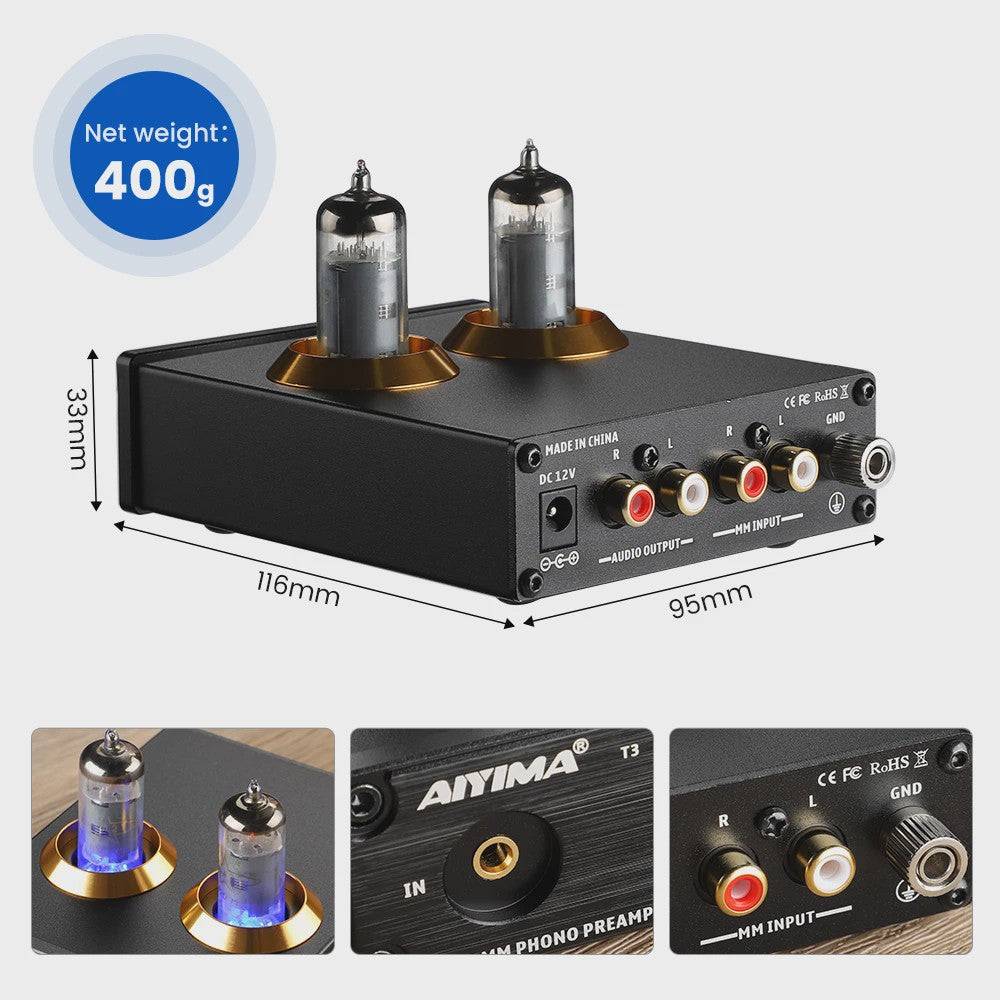 AIYIMA T3 HiFi Vacuum Tube Phono Preamplifier voor Platenspeler
