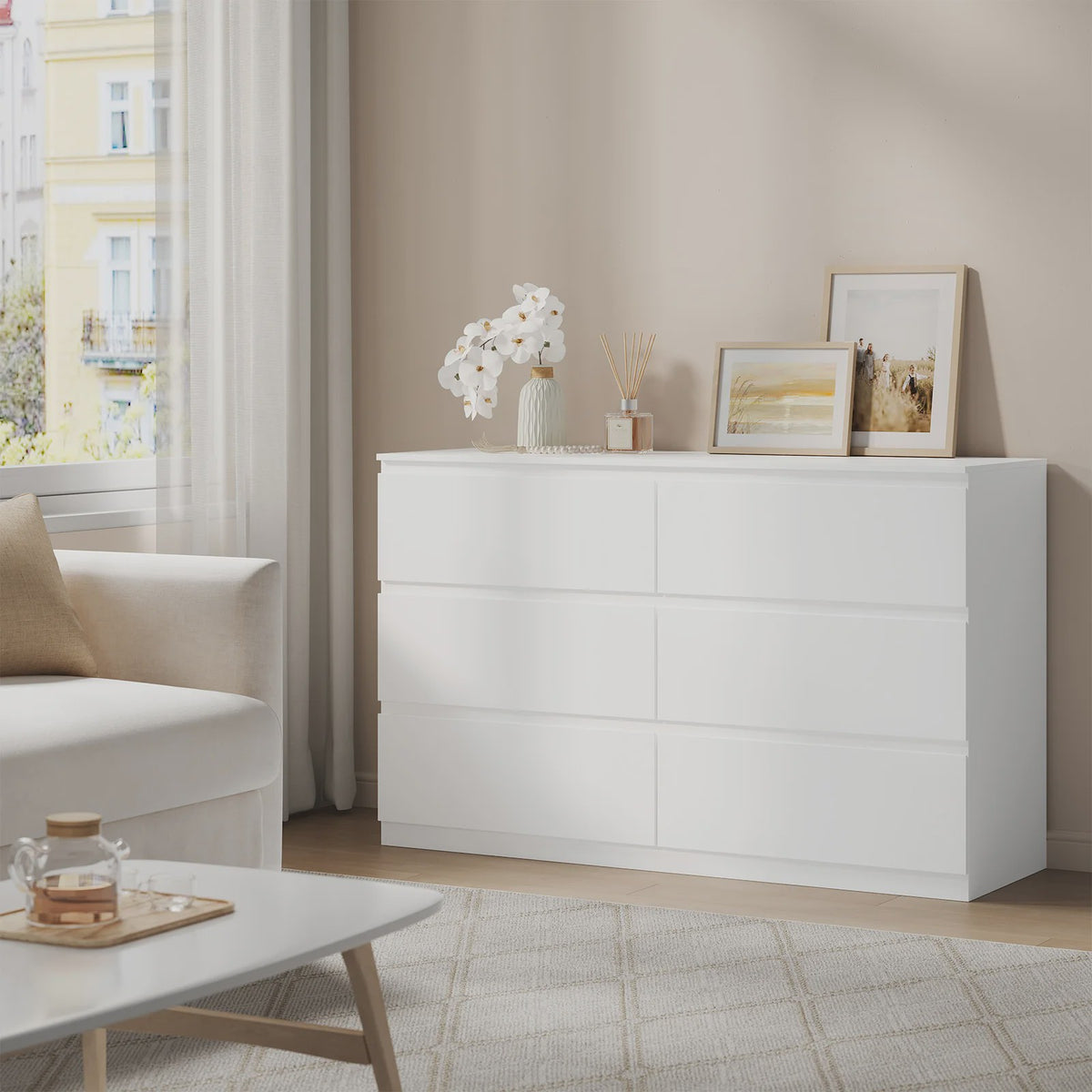 Moderne Commode met 6 Lades - 120x40x75cm - Woonkamer, Slaapkamer, Hal