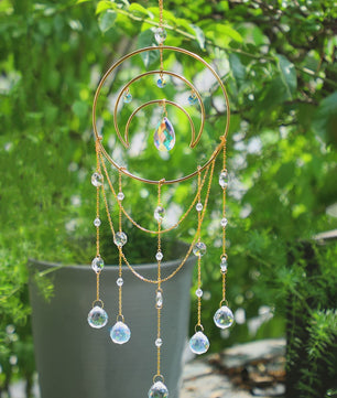 Gouden Maan Kristal Suncatcher - Regenboog Prisma Hanger voor Ramen & Tuin - Boho Decor Cadeau