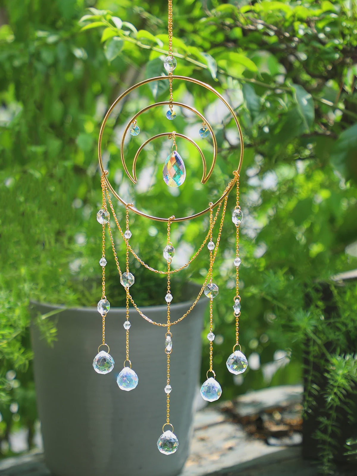 Gouden Maan Kristal Suncatcher - Regenboog Prisma Hanger voor Ramen & Tuin - Boho Decor Cadeau
