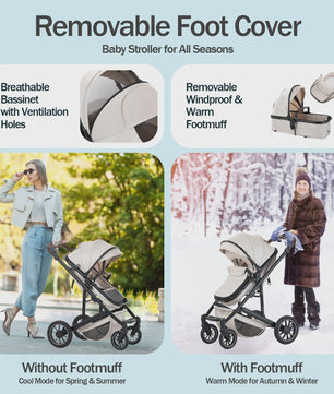 Luxe 3-in-1 Baby Kinderwagen: Hoge Landingsbaan Aluminium Frame, Inklapbaar, Reiswieg & Autostoel