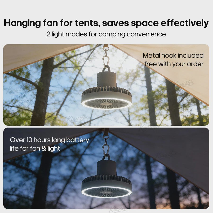 Draagbare Camping Ventilator met 10000mAh Batterij, LED Verlichting & Powerbank Functie
