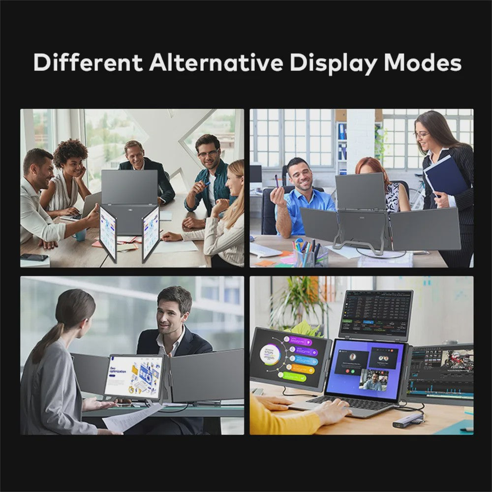 16-Inch Draagbare Triple Screen Monitor - FHD Uitbreiding voor Laptops met Eén Kabel