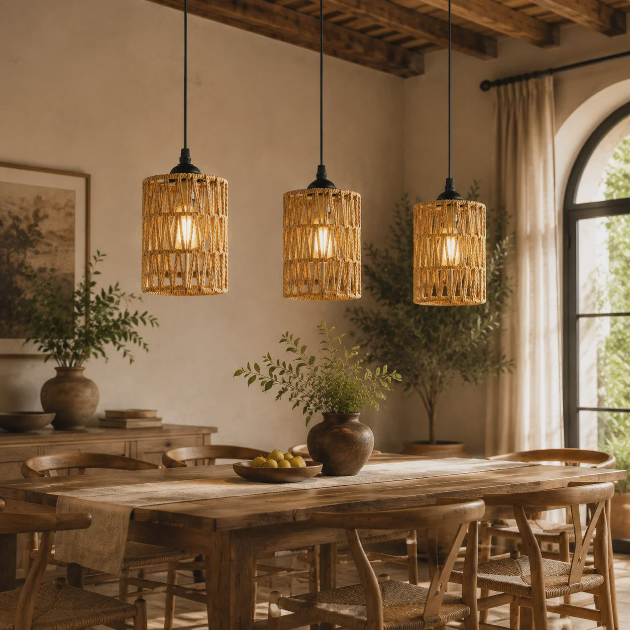 Hanglamp Gevlochten Hennep Touw met E27 Fitting - 1.2m Verstelbaar - Sfeervolle Decoratie