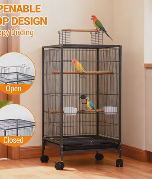 Grote Vogelkooi met Standaard - Wrought Iron Vliegkooi voor Parkieten, Kaketoe, Papegaai