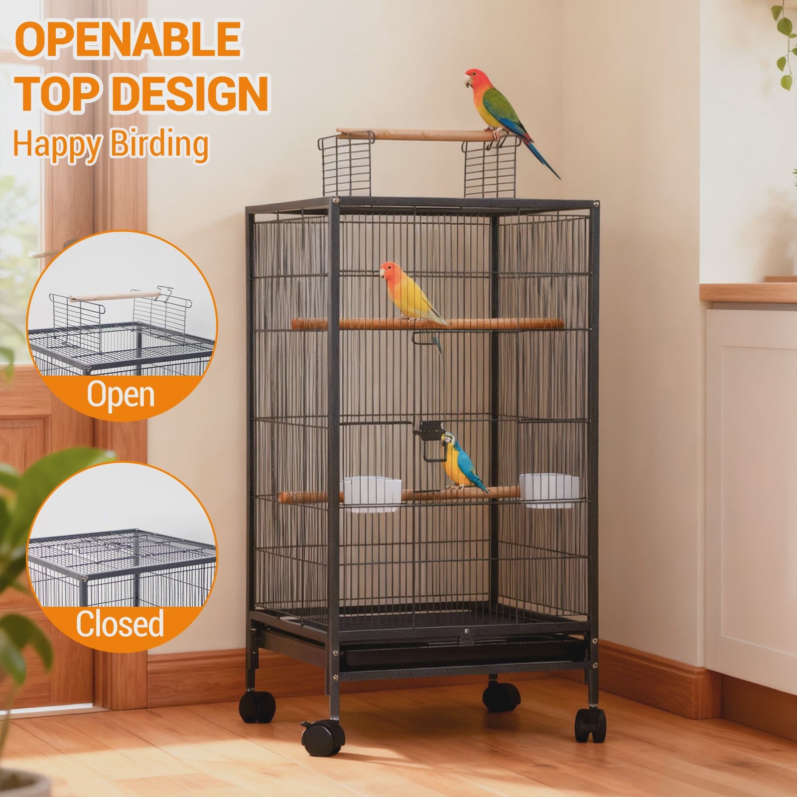 Grote Vogelkooi met Standaard - Wrought Iron Vliegkooi voor Parkieten, Kaketoe, Papegaai