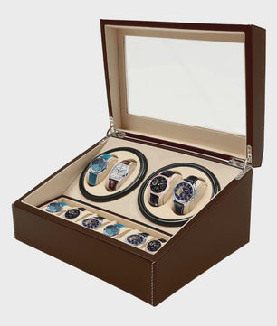 Automatische Horlogedoos met 4 Winding & 6 Opbergvakken - PU Leer