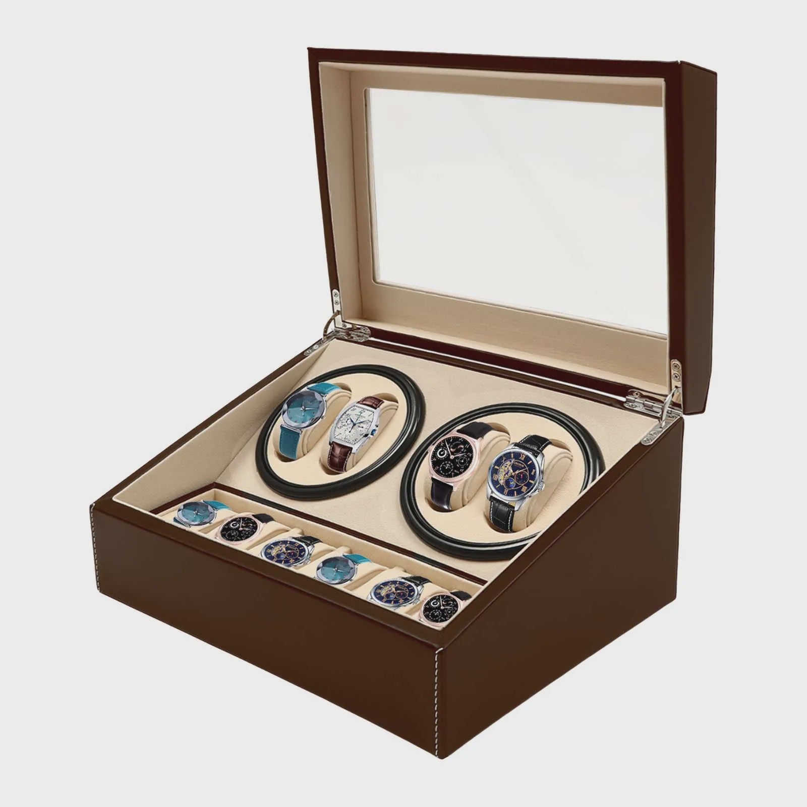 Automatische Horlogedoos met 4 Winding & 6 Opbergvakken - PU Leer