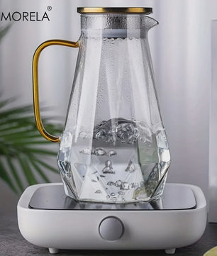 Luxe Glazen Waterkan met Diamantstructuur - Perfect voor Koude en Warme Dranken