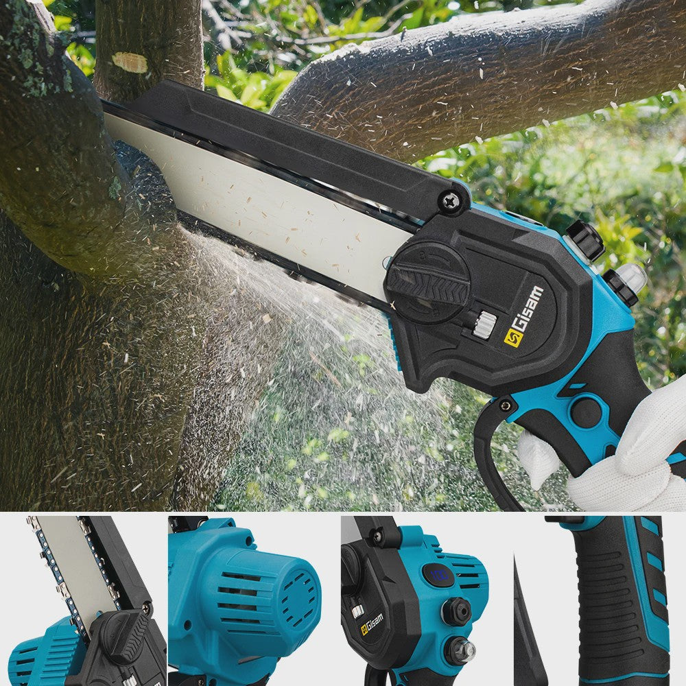Gisam 8-Inch Snoerloze Kettingzaag - Krachtig, Borstelloos & Makita 18V Compatibel
