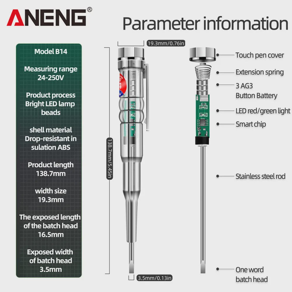 ANENG B14 Spanningsmeter Testpen Schroevendraaier 24-250V met Geluid & Licht Alarm