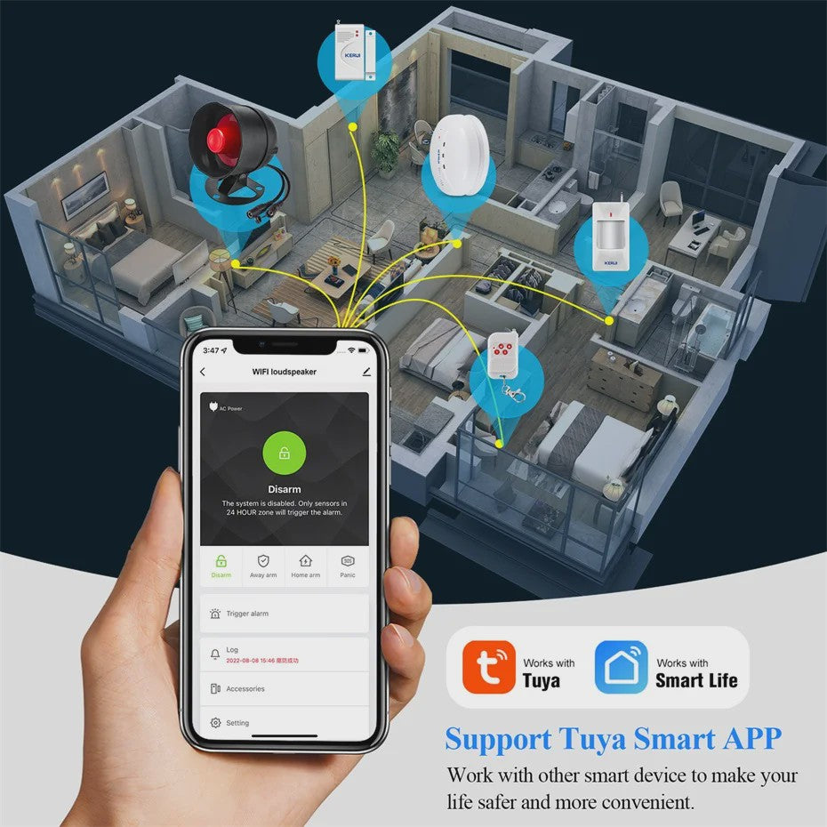 KERUI WIFI Alarmsysteem met Sirene: Slimme Beveiliging voor Thuis, Compatibel met Tuya & Alexa