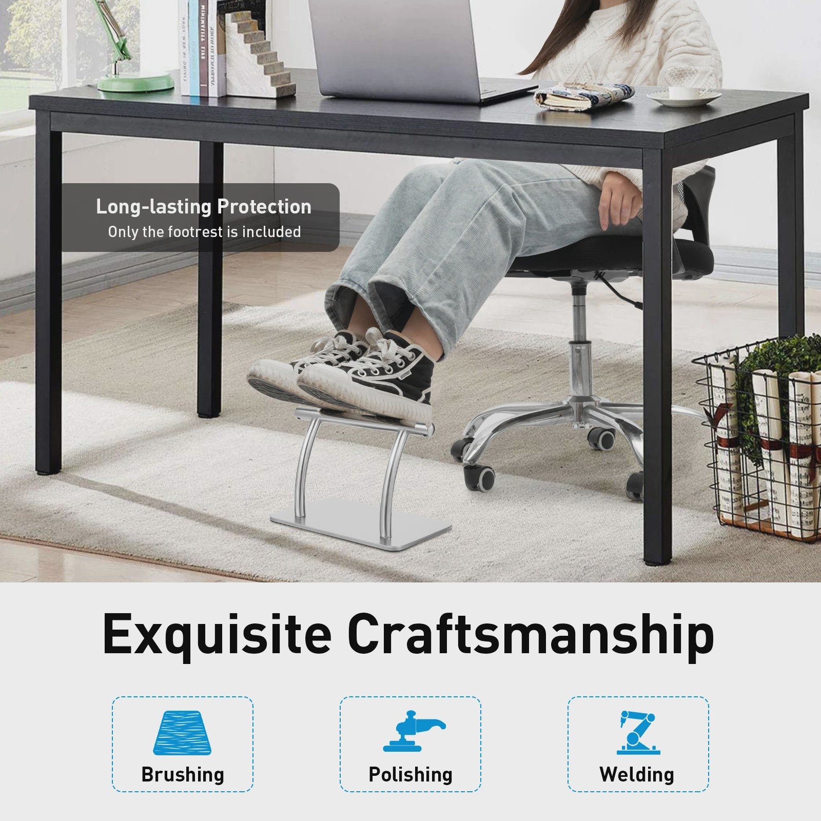 Ergonomische Voetensteun RVS - Verstelbaar & Stabiel voor Kantoor, Salon & Thuis