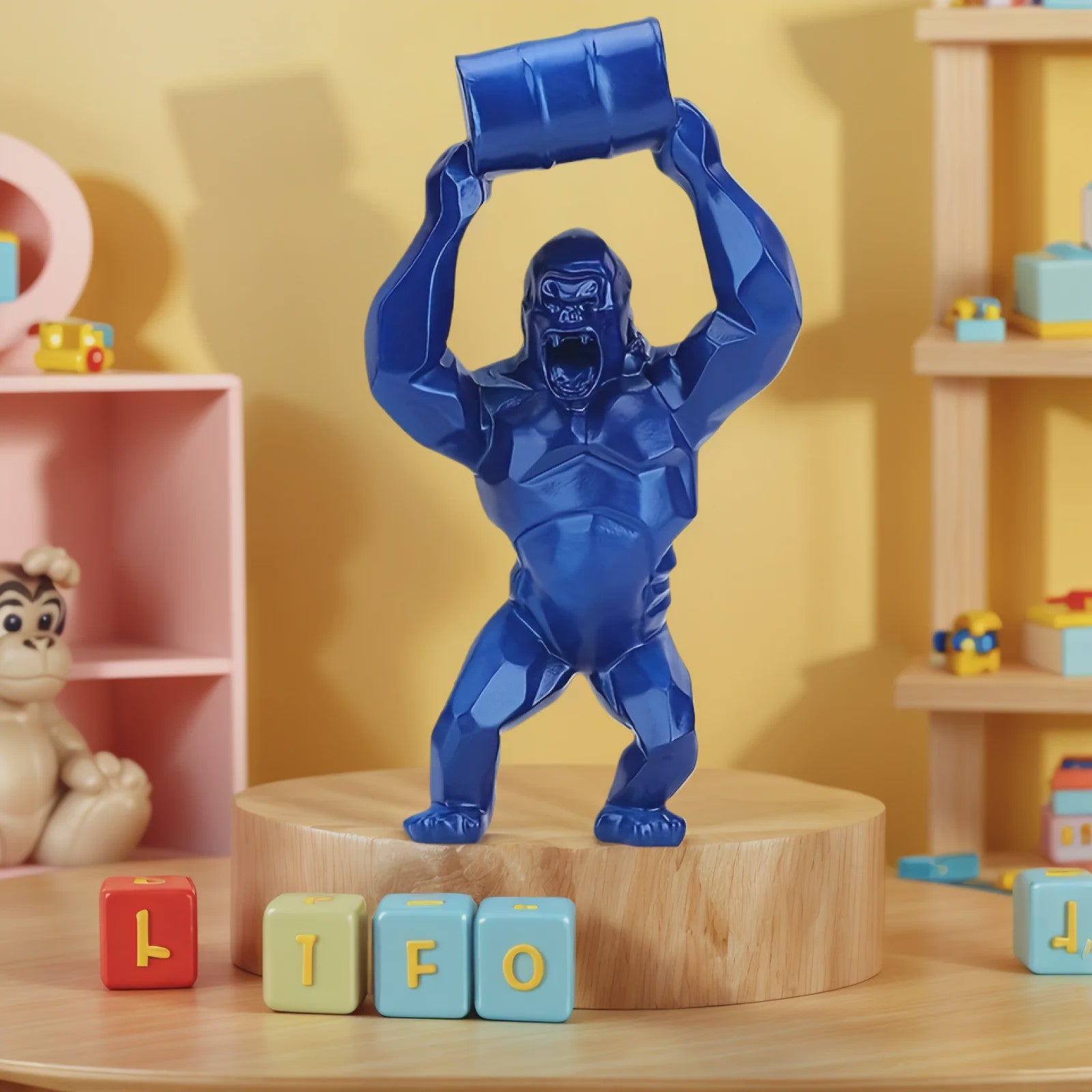 Unieke Gorilla Beeld met Vat - Hars Decoratie voor Woonkamer
