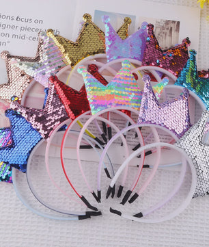 Crown Headband Sequins Hair Bands Women Girls Hair Accessories for Birthday Party Favors Hair Decoration Supplies