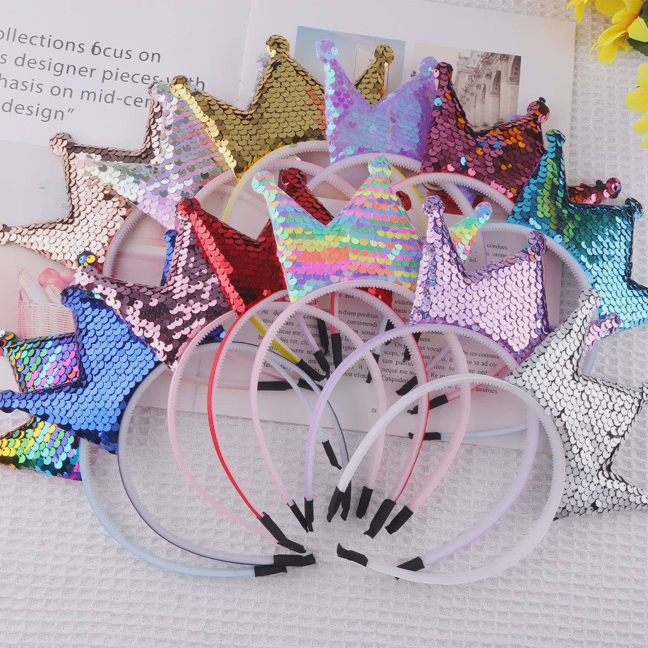 Crown Headband Sequins Hair Bands Women Girls Hair Accessories for Birthday Party Favors Hair Decoration Supplies