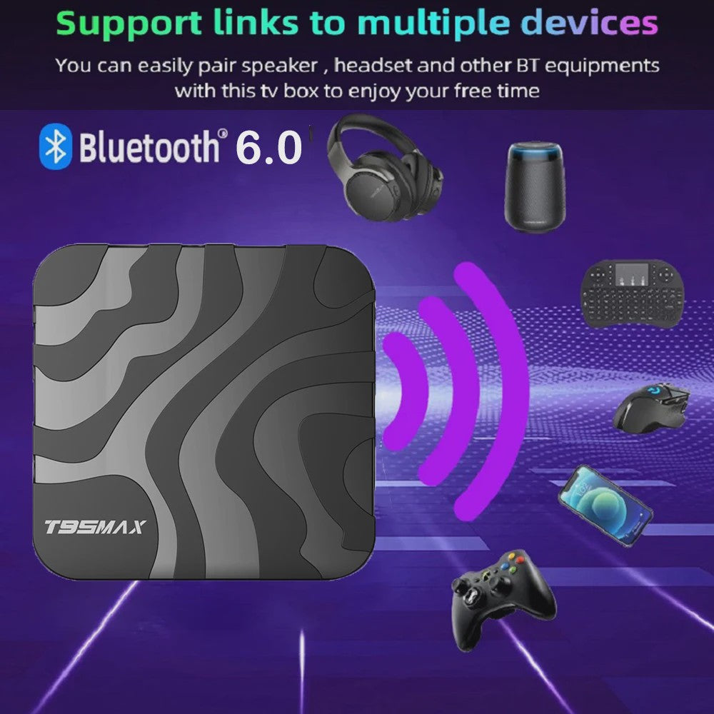 T95 Max Smart TV Box: 8K Ultra HD Streaming met Android 16, 8GB RAM, 128GB Opslag, Dual Band WiFi & Bluetooth 6.0