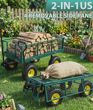Robuuste Tuinwagen 400kg - 360° Draaibaar, Afneembare Zijden