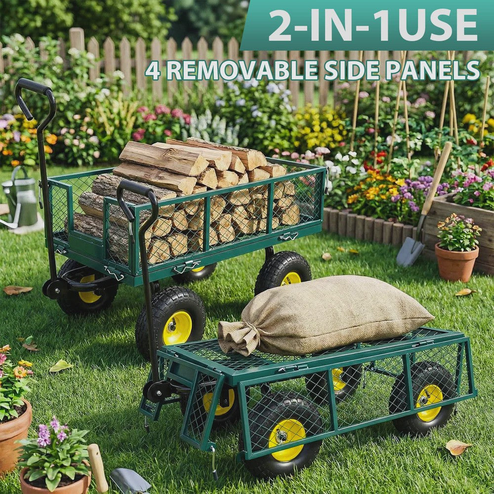 Robuuste Tuinwagen 400kg - 360° Draaibaar, Afneembare Zijden