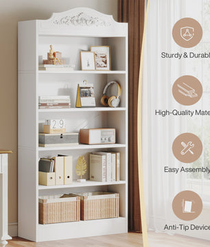 Moderne Witte Boekenkast 5 Lagen - 73 Inch Hoge Boekenkast
