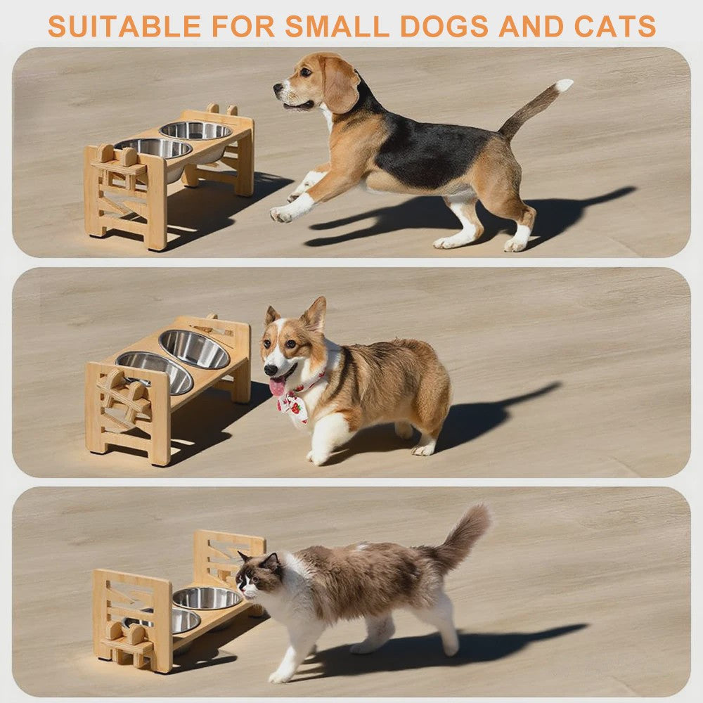 Verstelbare Verhoogde Voerbak voor Hond en Kat - Dubbele RVS kommen, Kantelbaar & In Hoogte Verstelbaar
