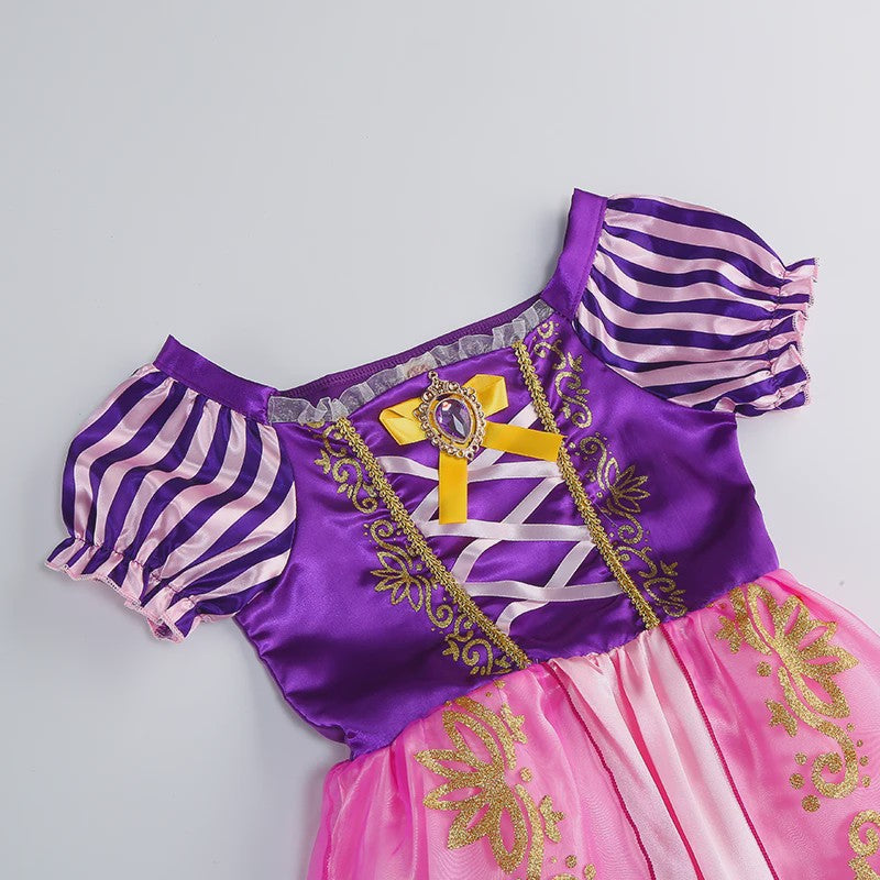 Prinsessenjurk Rapunzel voor Meisjes - Paars met Pofmouwen | Verkleedjurk & Feestjurk