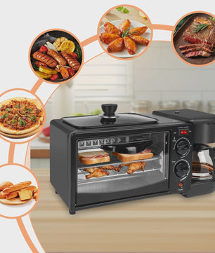 3-in-1 Ontbijt Machine: Oven, Koffiezetter & Grillpan - Compacte Keukenheld