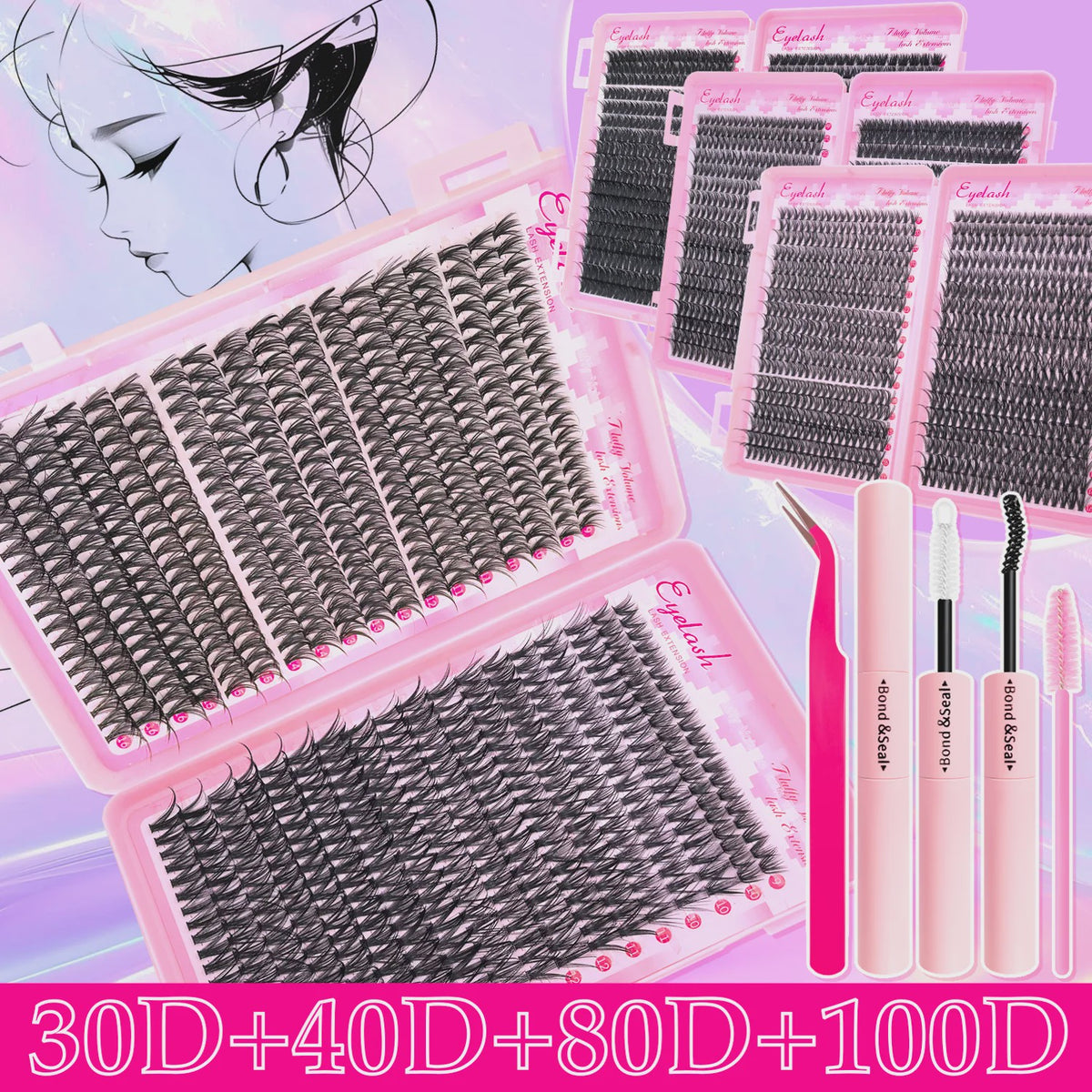 Fluffy Wimperextensie Kit: 720 Stuks Wimper Clusters & Tools voor een Volle Look