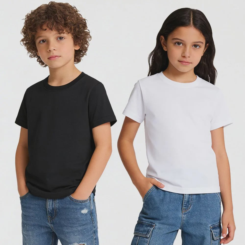 Basic Katoenen T-shirt voor Kinderen & Baby's - Jongens & Meisjes - Wit & Roze - Maten 1 t/m 14 Jaar