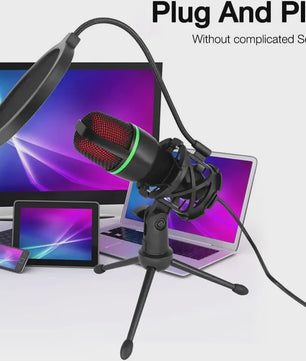 Professionele USB Condensator Microfoon voor PC, Laptop, Gaming, Streaming & Podcast - Met RGB Verlichting