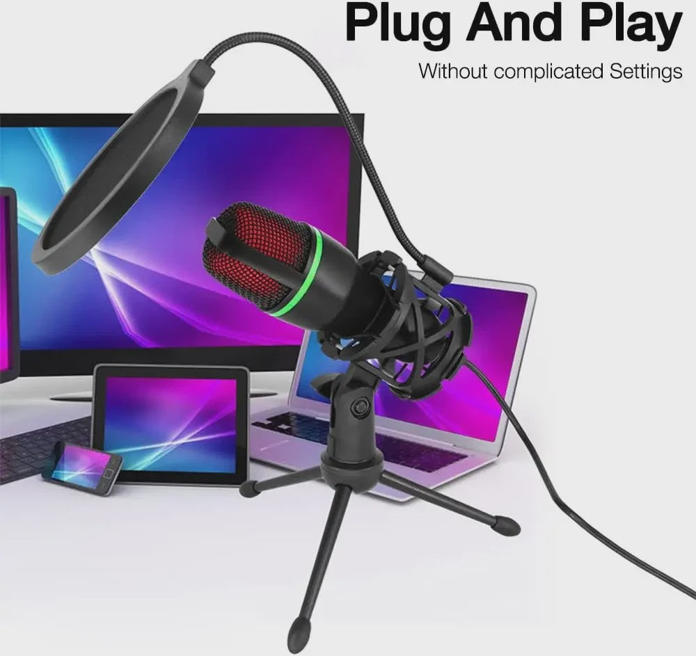 Professionele USB Condensator Microfoon voor PC, Laptop, Gaming, Streaming & Podcast - Met RGB Verlichting