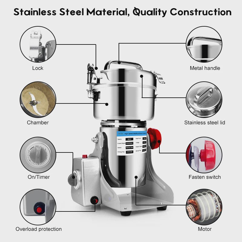 Krachtige 3000W Multifunctionele Grinder - 800g Capaciteit voor Kruiden, Koffiebonen, Granen en Meer