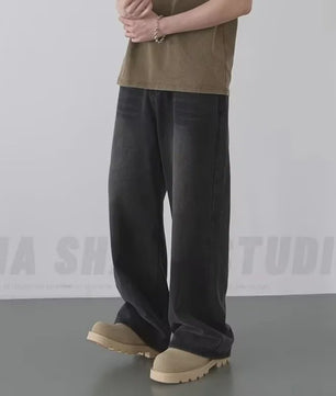 Herfst/Lente Heren Jeans - Loose Fit, Wide Leg, Vintage Washed Denim