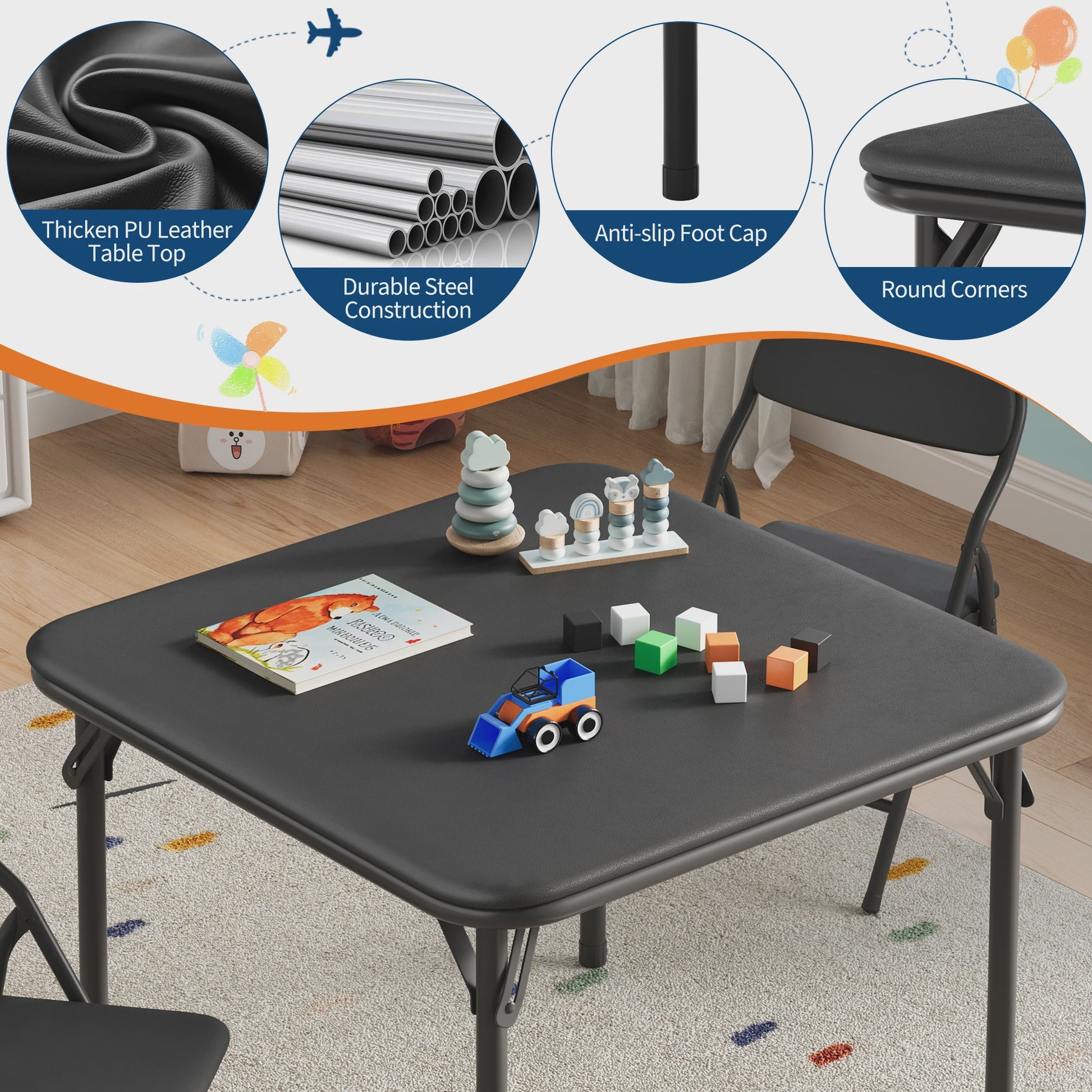 Opvouwbare Kinder Speel- en Studietafel met 2 Stoelen - Zwart