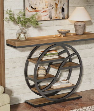Industriële Console Tafel 120cm met 6 Niveaus en Geometrisch Metalen Frame