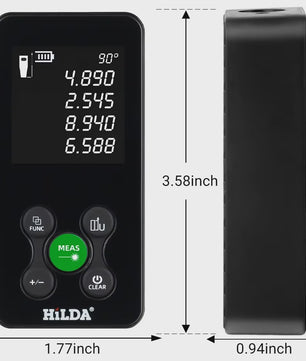 HILDA Laser Afstandsmeter 100M - Oplaadbaar met Hoekmeting en Digitale Meetlint Functie