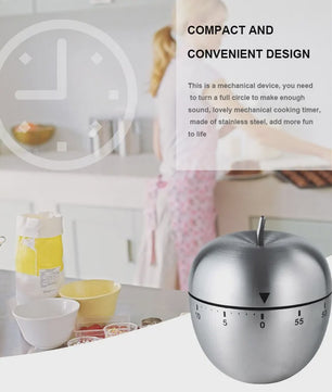 RVS Keuken Timer - Mechanisch, 60 Minuten, Eivormig & Appelvormig Design