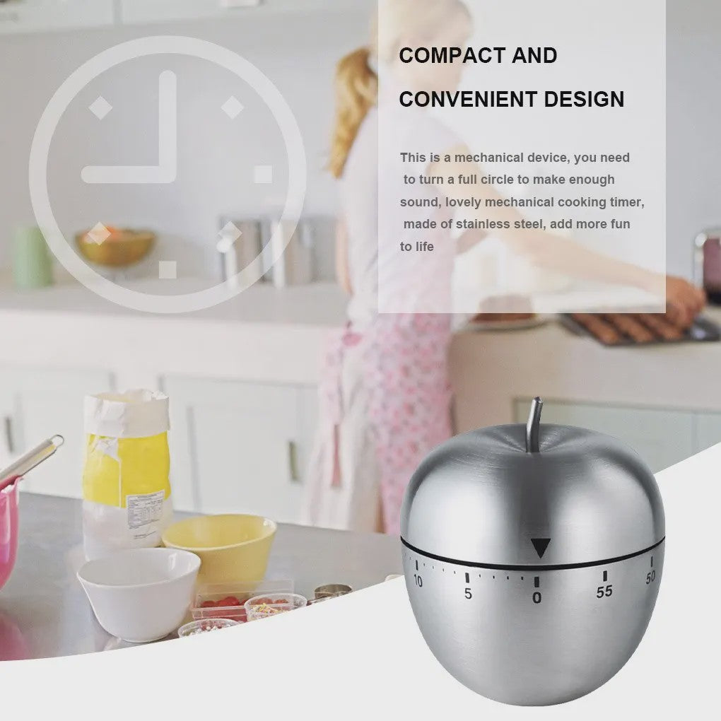 RVS Keuken Timer - Mechanisch, 60 Minuten, Eivormig & Appelvormig Design